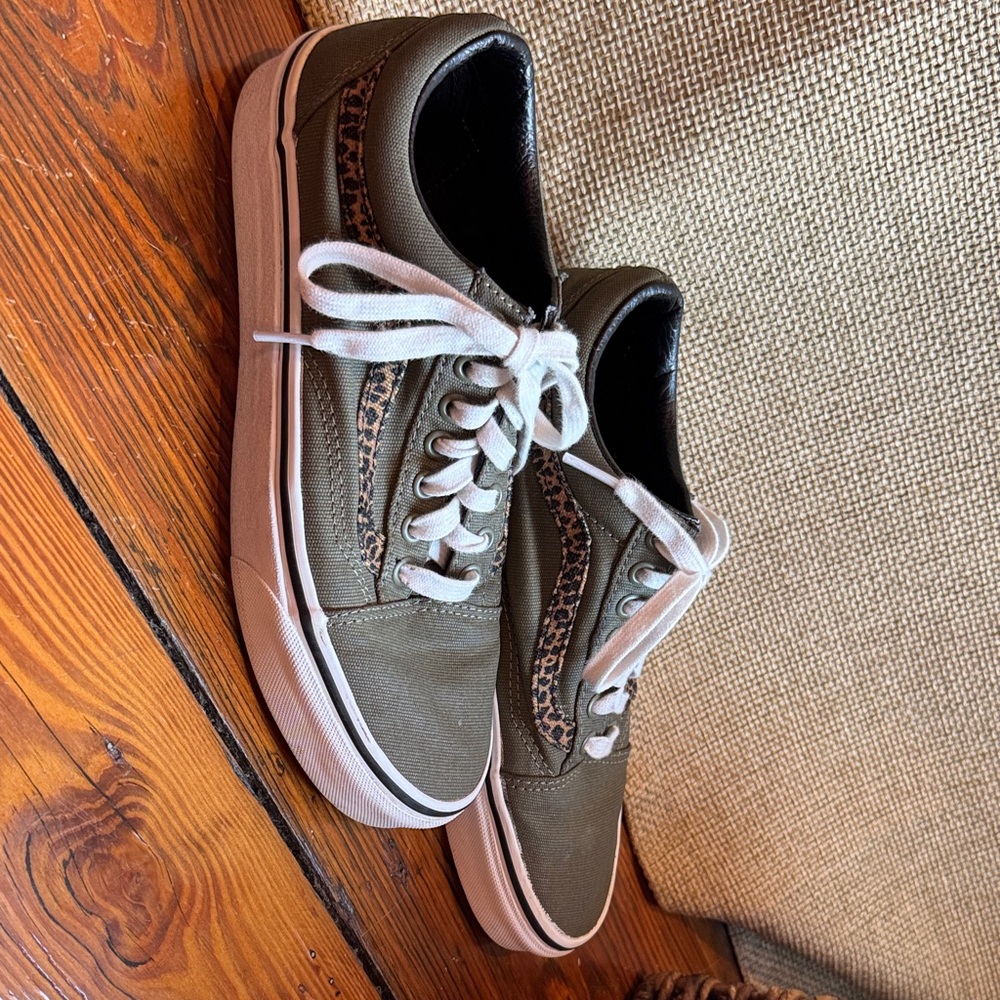 Vans Olive and Leopard Print Sneakers